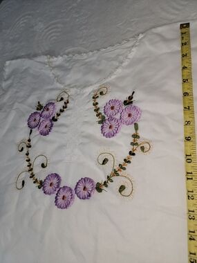 Women’s White Embroidered Floral Top with Purple Accents